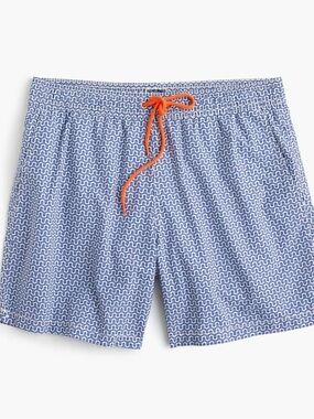 J. Crew Blue Geo Swim Trunks with Orange Drawstring